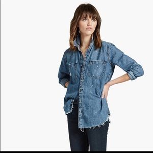 Lucky brand boyfriend paint splattered jean shirt